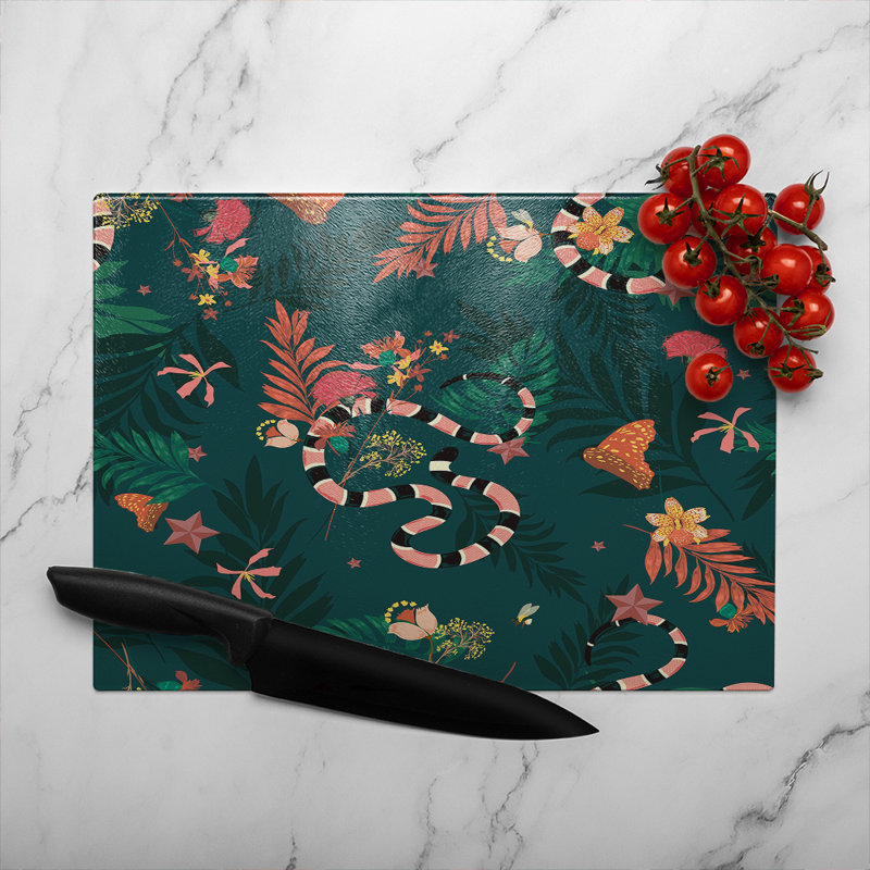 Beautiful Dark Forest Glass Chopping Board, 40cm L x 28cm W