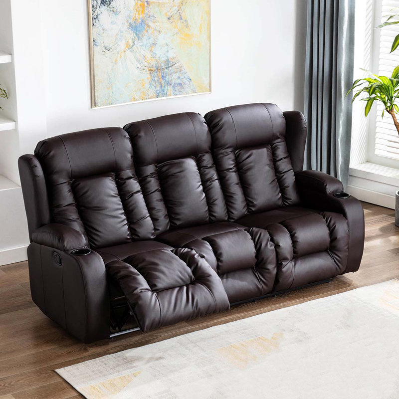 Deneishia 3 Seater Linen Reclining Sofa, Brown