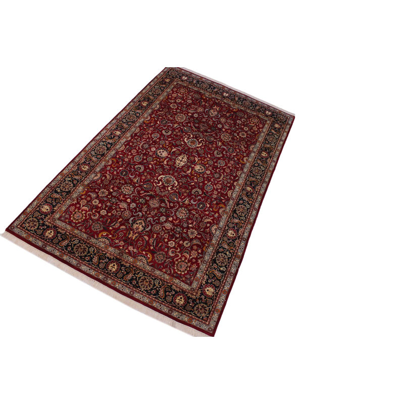 Tapis bordeaux en laine à motif floral fait à la main 6 pi 2 po x 9 pi Palomino