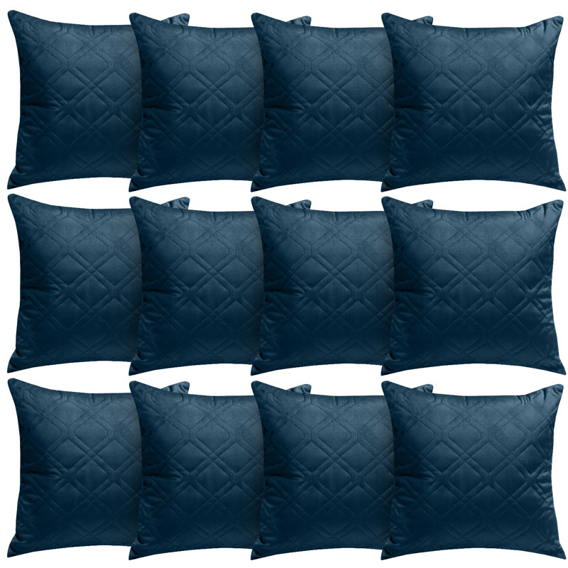 Aspire Homeware Diamond-Pattern Square Velvet Cushion Cover, Navy, Pack of 12