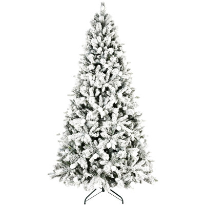 Flocked Christmas Tree With Colorful Led Lights  With G45 Ball, Realistic Pe+Pvc+Hard Needle Hinged Tree With Memory Wire, 10 Lighting Modes, Foot Switch & Stable Metal Stand