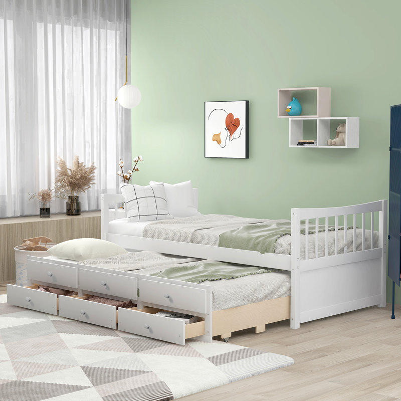 Daybed With Trundle And Drawers, Twin Size, White