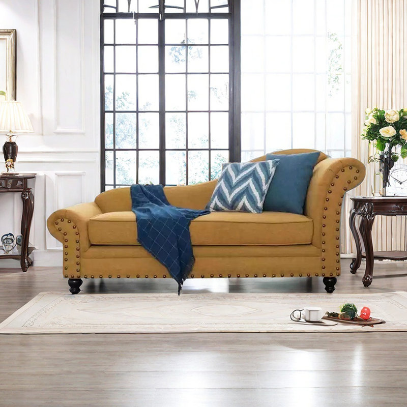 Chaise longue confortable, housse de coussin de siège amovible, Jaune, Accoudoir à droite (vu de face)