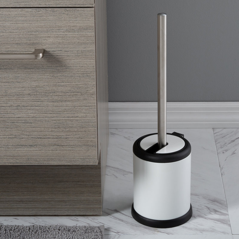 White Stainless Steel Self-Closing Lid Toilet Brush Holder