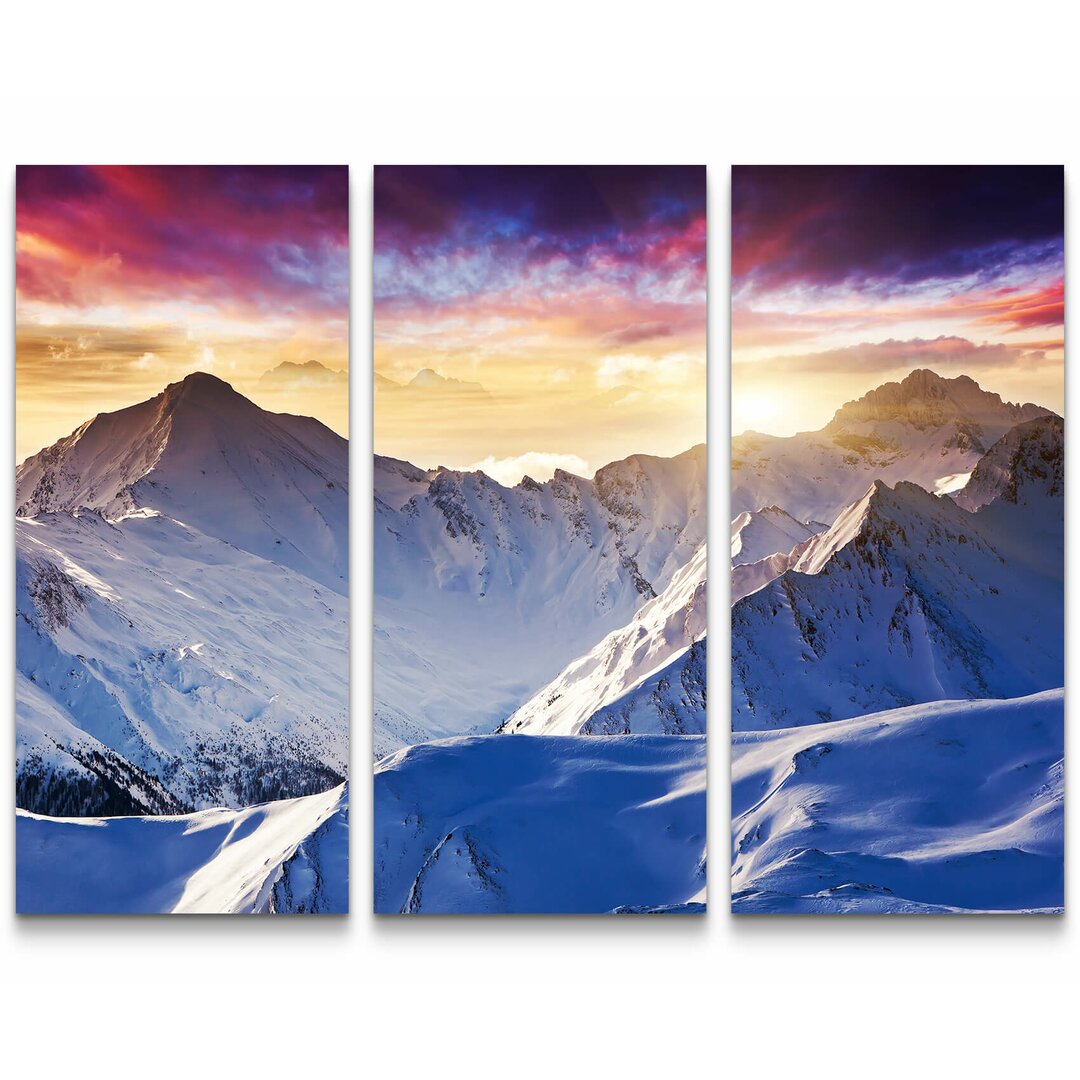 3-tlg. Leinwandbilder-Set Fantastische Alpenlandschaft mit Sonnenuntergang