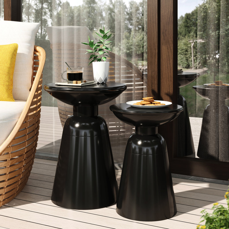 Powder-Coated Metal End Tables - Outdoor, Stable & Chic Iron Table Modern Flare, 15"W X 20.35"H, Black