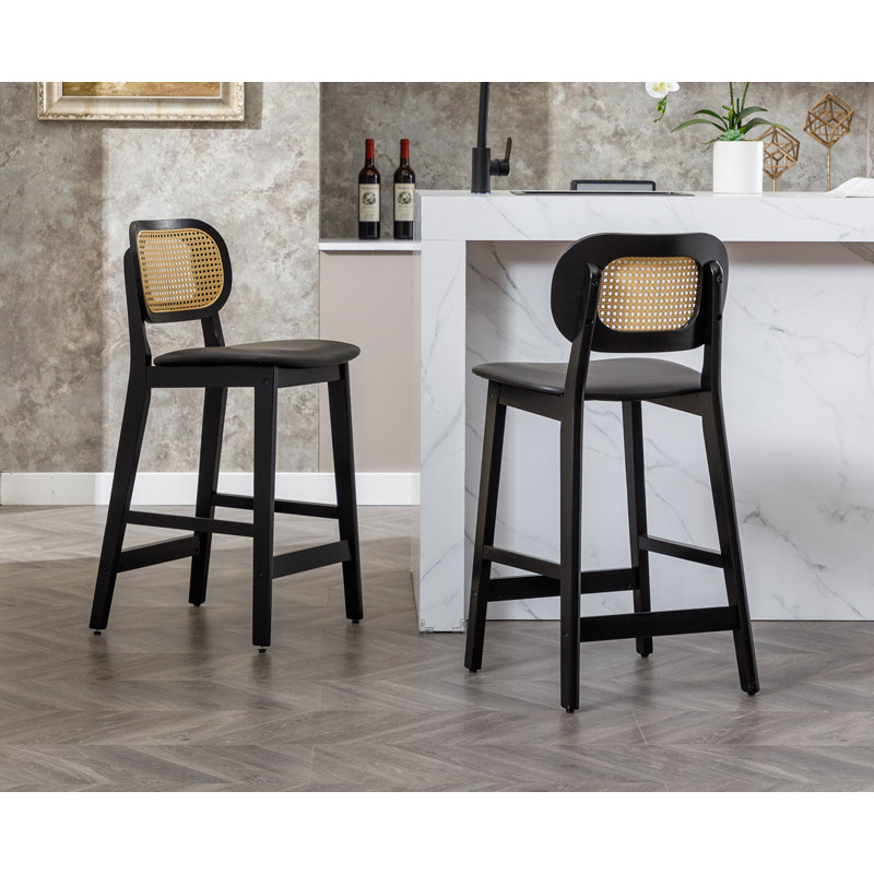 Azarah Solid Wood 25.5'' Counter Stool, Black, Black