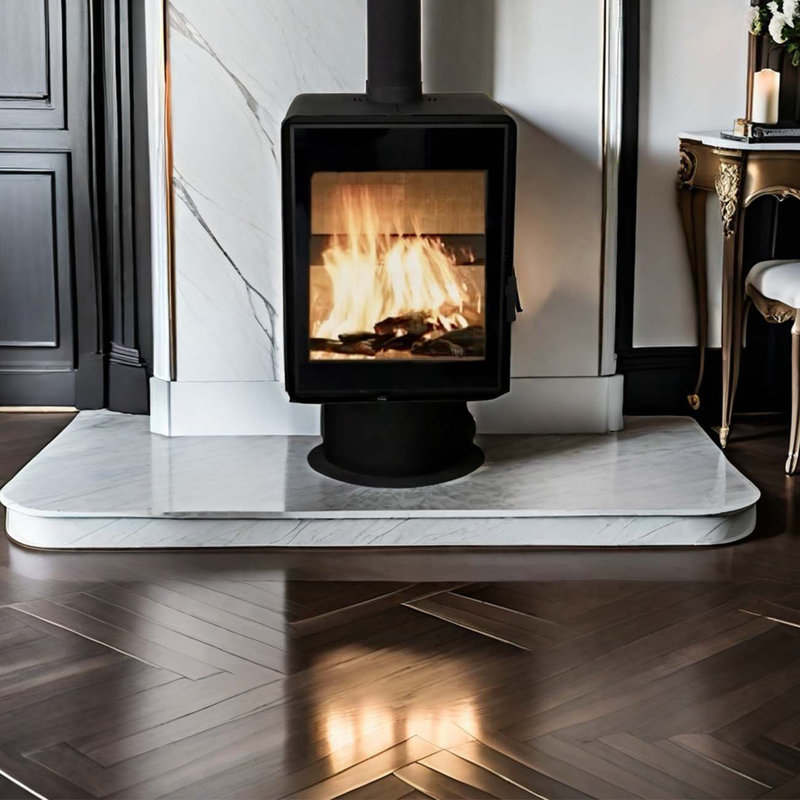 Large glass metal wood fire heating fireplace
