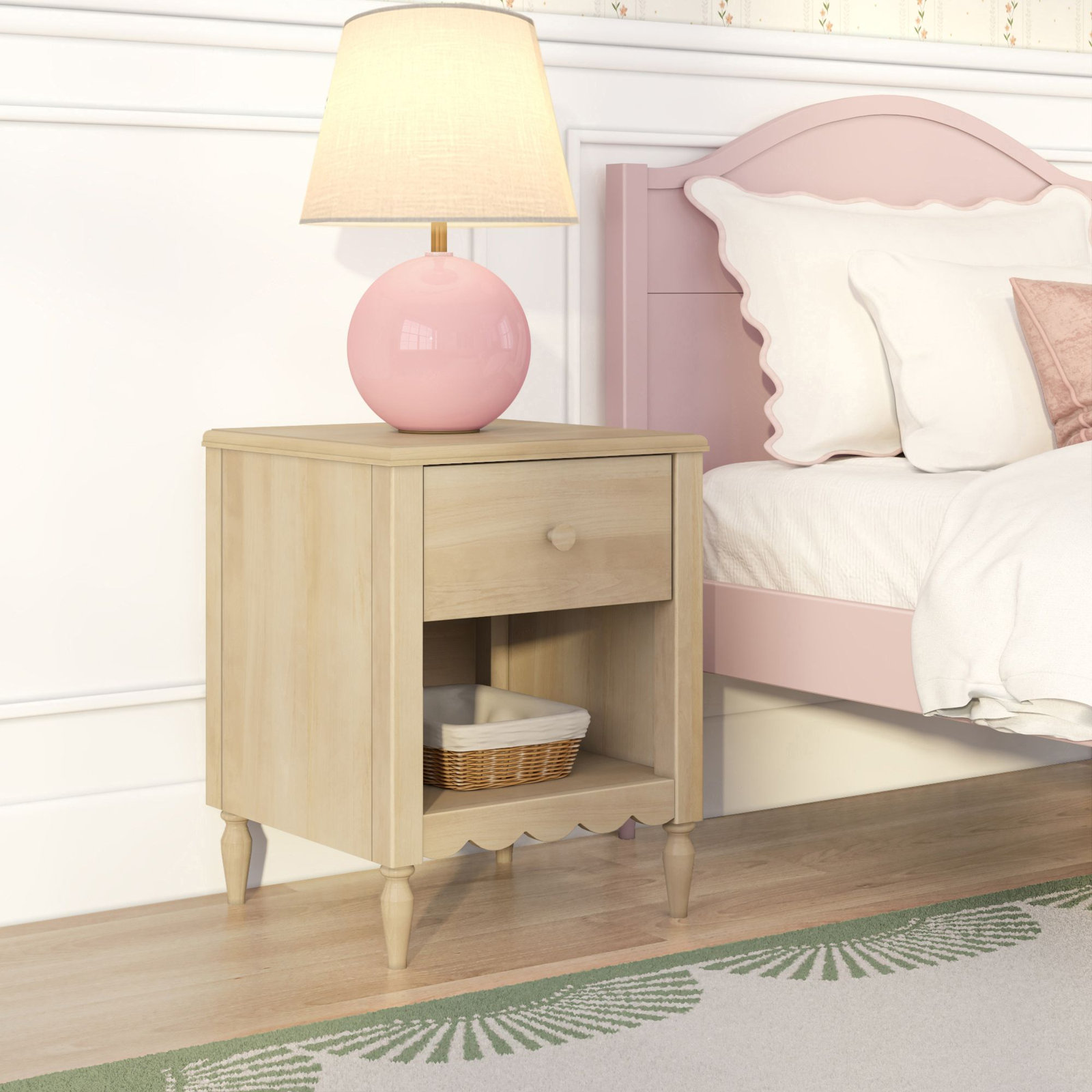 Charlotte 1 Drawer Nightstand With Shelf, Blonde
