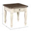Table d'appoint antique blanche et brune avec compartiment de rangement, Examen de conception classique, élément de construction de base, H 23,95 po, bois massif + tiroir de bout, cognition, structure,