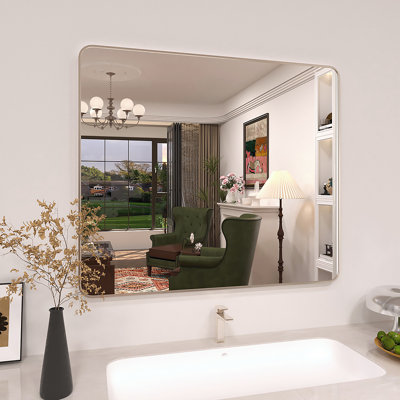 Lucha Brushed Nickel Framed Wall Mounted Bathroom Vanity Mirror with Tempered Glass