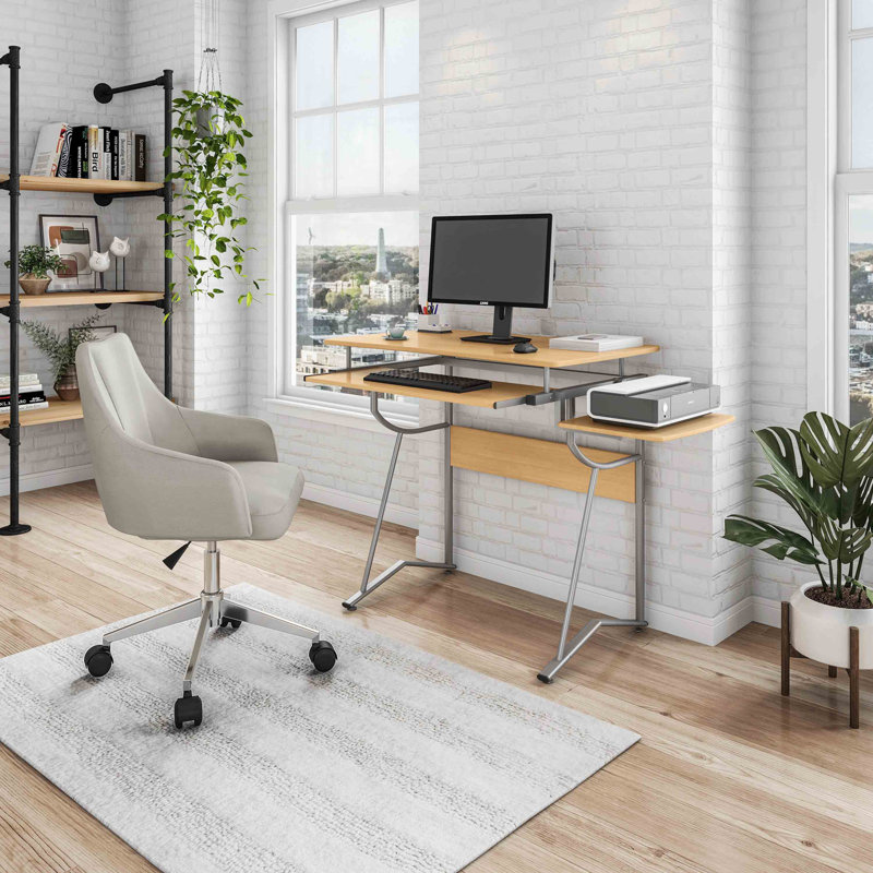 Compact Computer Desk with Side Shelf and Keyboard Panel