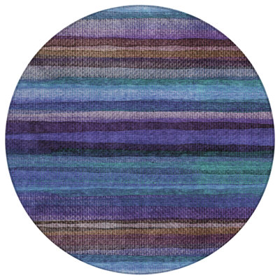 Tapis intérieur lavable rayé 8 pi bleu mauve et taupe