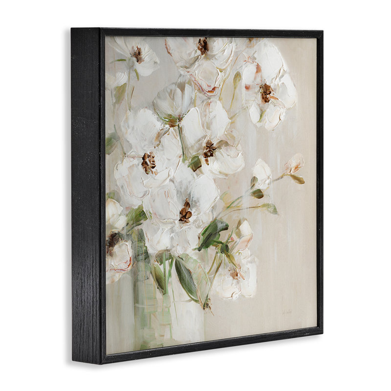 Simple Blossoms on Beige Framed Giclee Art by Sally Swatland, Giclée encadrée noir minuit, H 12 po x l 12 po