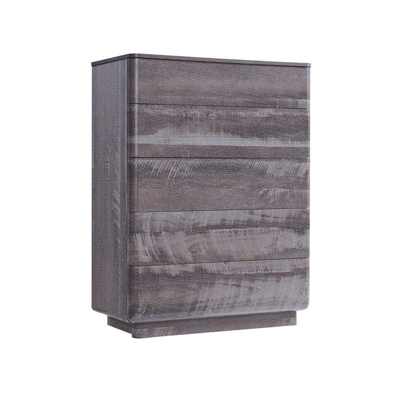  Commode 5 tiroirs, commode large en bois, Gris