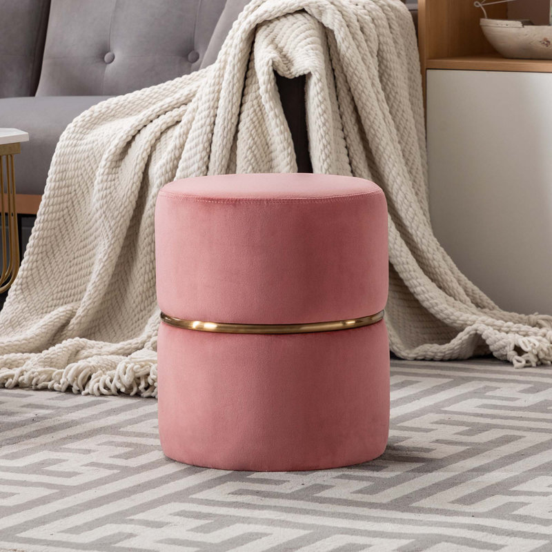 Artin 36cm W Velvet Round Footstool, Pink
