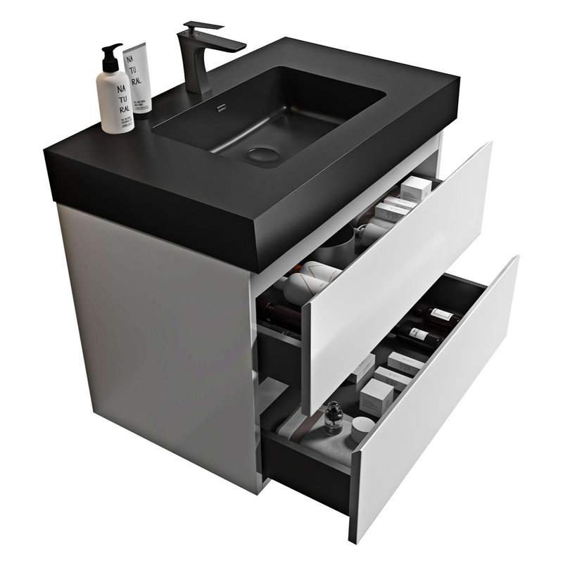 Meuble-lavabo mural simple Rosehill, Noir, Blanc