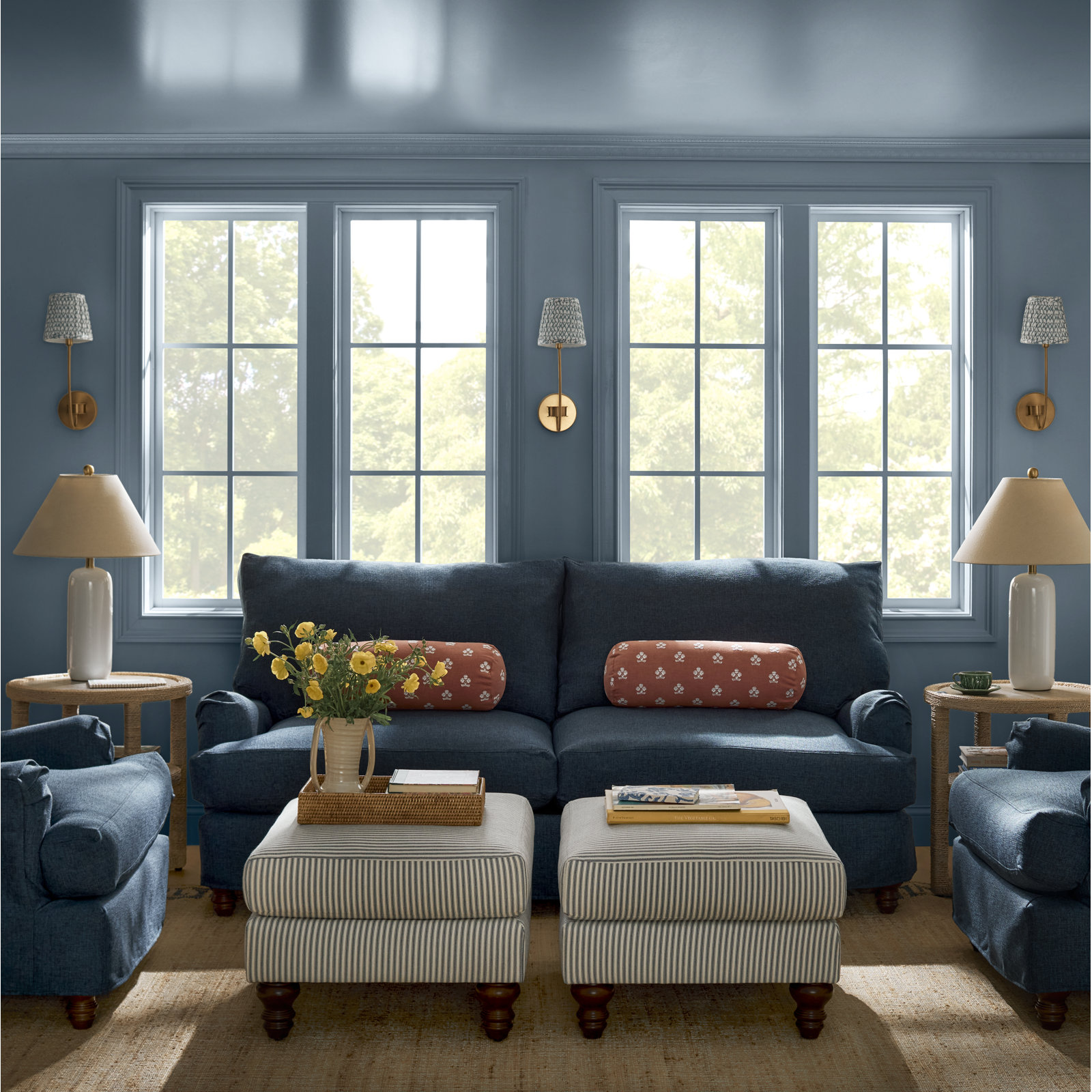 Walters Upholstered Armchair, Drusky Navy Sustain® Basketweave