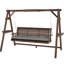 Balançoire d'extérieur - Chaise de conversation en bois avec coussin ergonomique rembourré, tablettes latérales et chaîne réglable. Structure en bois de sapin massif pour des plateaux de jardin stables, système de suspension sécuritaire. Cadre