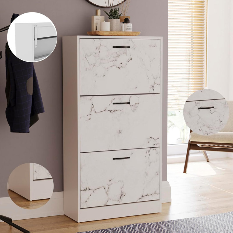 9 Pair Shoe Storage Cabinet, White Marble