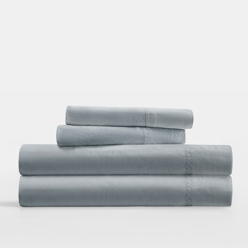 Ensemble de draps en coton uni, Bleu, Ensemble de draps pour taille de lit double avec t