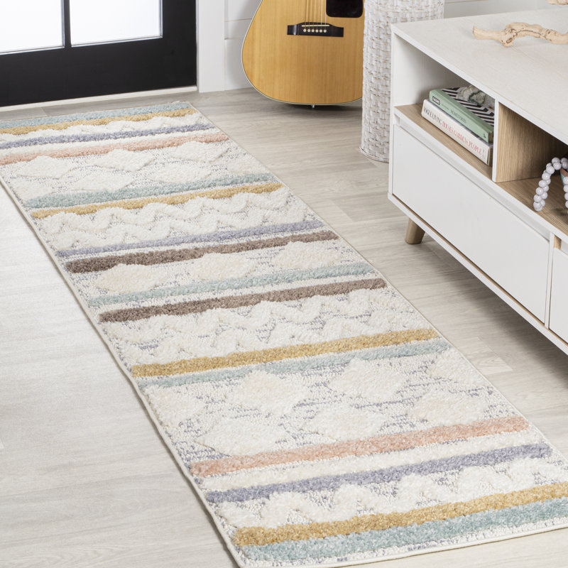 Naveen Moroccan Striped Geometric High-Low Multi/Cream Rug, Rectangle 3' x 5'