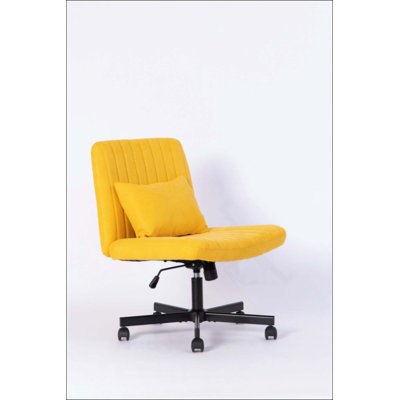 Linen Criss Cross Armless Office Chair With Wheels - Versatile For Home Office, Meditation & Makeup