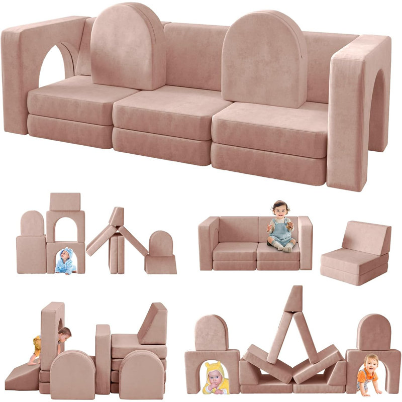 Chesterle Kids and Toddler Play Couch, Convertible Folding Sofa,12 in 1 Multifunctional Modular Kids Sofa for Playing, Creativing, Sleeping