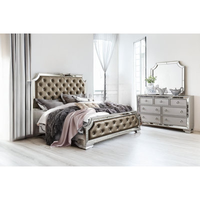 Nicholas Silver Upholstered Tufted Panel Bedroom Set