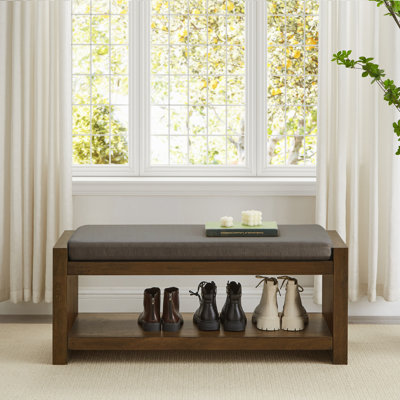Banc d'appoint de 40 po avec étagère à chaussures inférieure, banc de siège rembourré pour le salon, banc de bout de lit compact moderne avec rangement pour sièges de chambre à coucher, coussin amovible, granite l 40 po