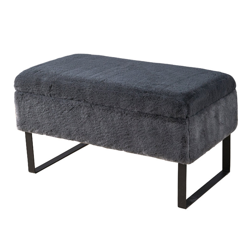 Lovitto Upholstered Ottoman, Charcoal Faux Fur
