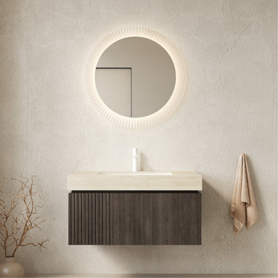 Meuble-lavabo 36 po, armoire de rangement en contreplaqué flottant avec tiroir et porte avec 1 trou de robinet pré-percé, espresso pré-assemblé