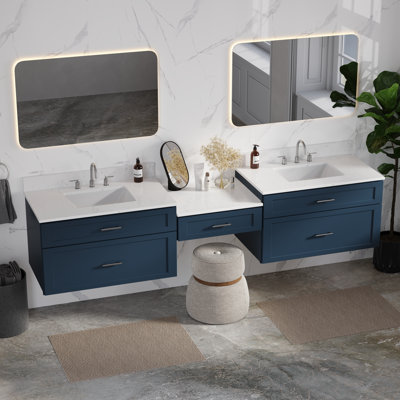 Ensemble de meuble-lavabo mural flottant double 96 po avec comptoir Carrara Disar