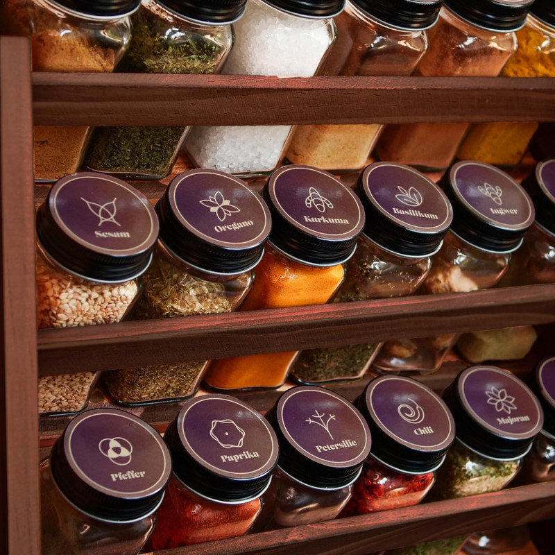 Freestanding Wood Spice Jar & Rack Set