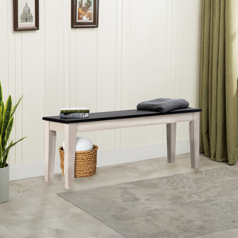 Weldy Solid Wood Bench, Antique White/European Black Ash