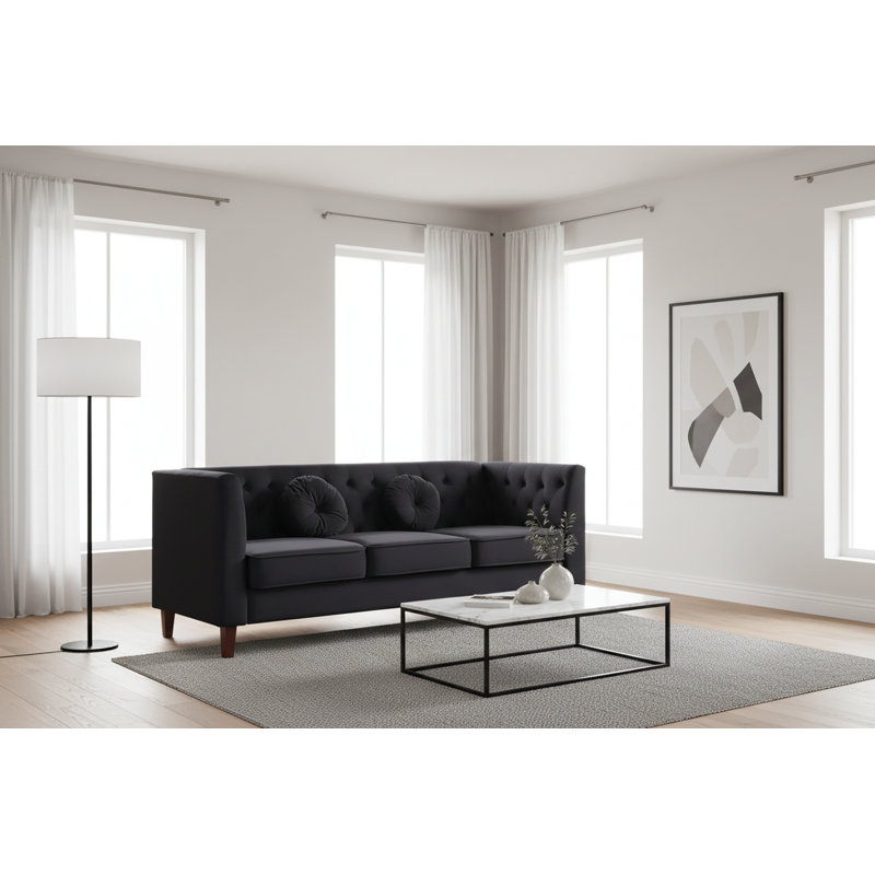 square design 81.5 wide velvet sofa, Black