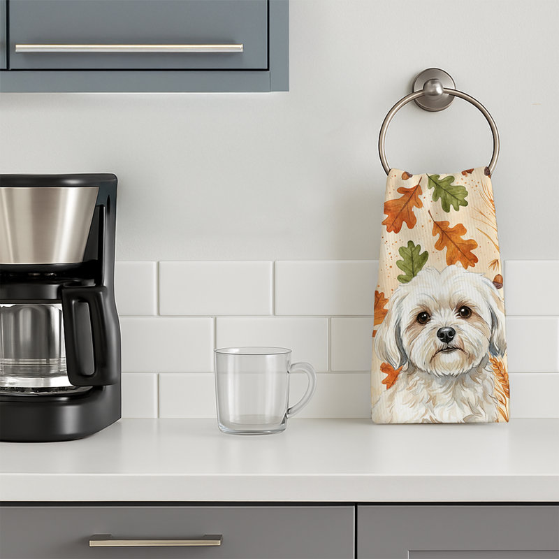 White Lhasa Apso Heirloom Fall Kitchen Towel, White Lhasa Apso