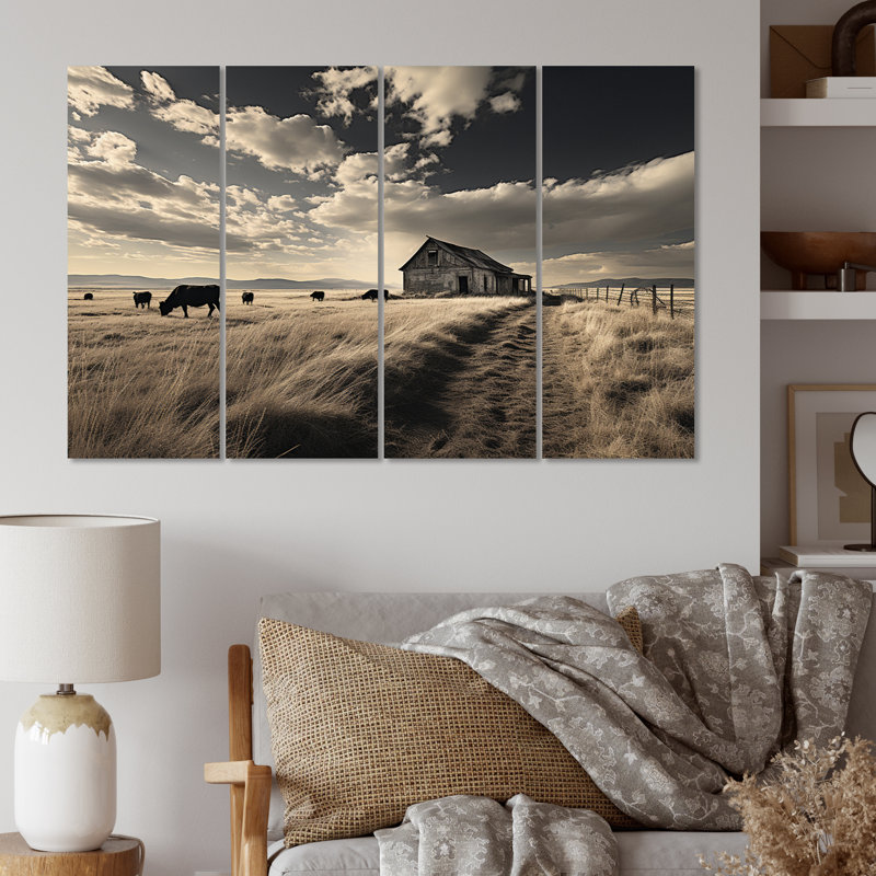 Bovins Silent Horizon III sur aluminium 4 pièces, Wrapped Canvas