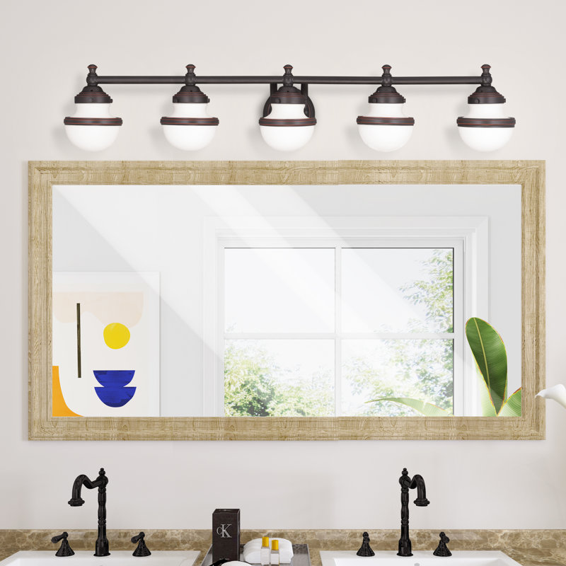 Éclairage pour meuble-lavabo à intensité variable Aseret, Bronze vieilli, H 8,25 po x l 42 po x P 7,25 po, 5 lumières