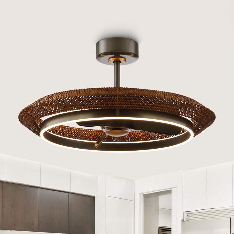 33" Rattan Caged Ceiling Fan With Dimmable LED Lights And Remote Control