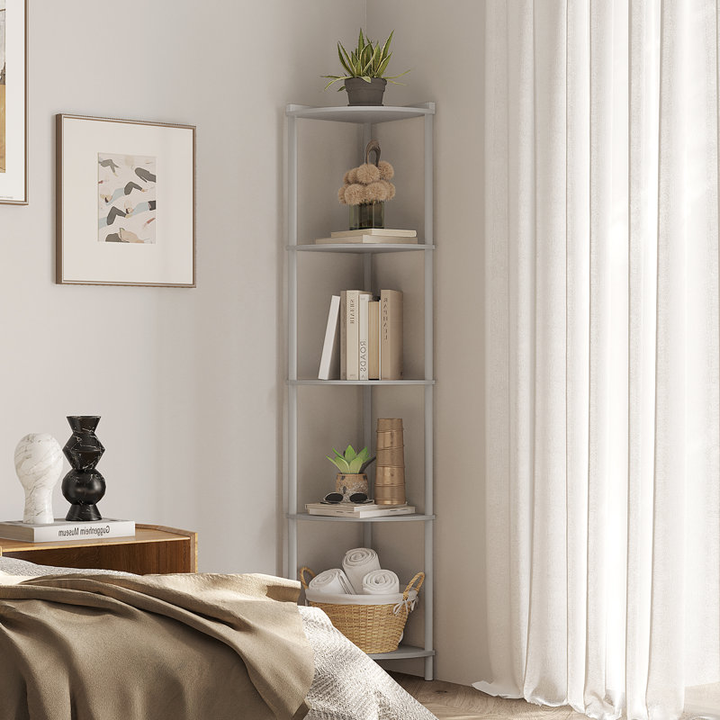 Swade 64.9" H x 12.2" W Corner Bookcase, Gray