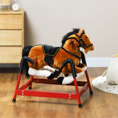Cheval à bascule Qabo Spring, Kids Ride On Horse, peluche à cheval avec sons et étriers de pieds, selle pour enfants de 3 à 8 ans