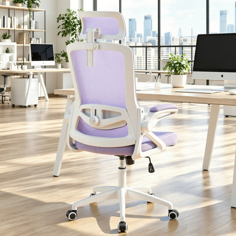 Chaise de bureau ergonomique, supportant jusqu'à 180 kg, avec soutien lombaire réglable, assise en maille respirante et coussin épais, idéale pour un bureau à domicile confortable (lavande).