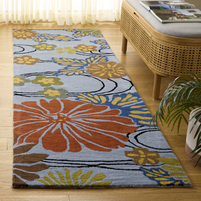 Tapis bleu / multicolore touffeté à la main Carolette