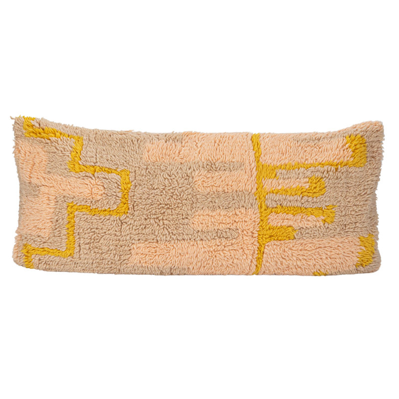 Pink and Yellow New Zealand Wool Shag Lumbar Pillow