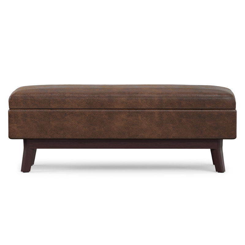 Repose-pieds capitonné rectangulaire Mid-Century avec détails capitonnés Owen, Similicuir brun châtaignier délavé