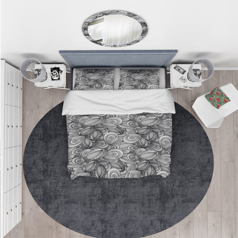 Ensemble de housse de couette à feuilles géométriques designart, Housse de couette grand + 2 taies décoratives