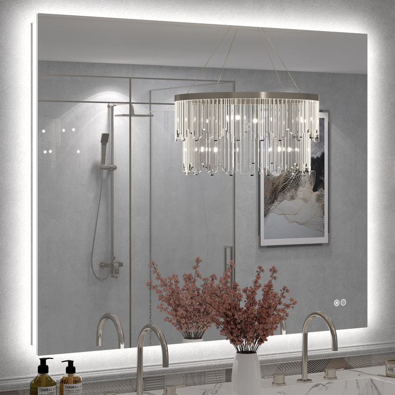 Miroir de salle de bain mural en verre trempé Molly, 48 po x 40 po, Rectangulaire