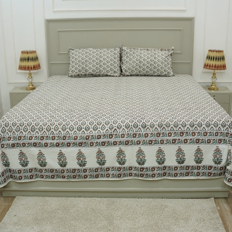 Fabdivine Pure Cotton Bedsheet Set – Handmade Bedsheet with Matching Pillow Covers – Premium Bedding, Panpatti,