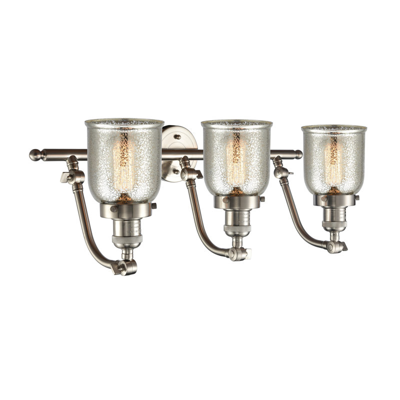 Luminaire de meuble-lavabo 3 lumières 28 po Bell, Nickel satiné brossé, Argent mercuré plaqué, Ampoule non incluse